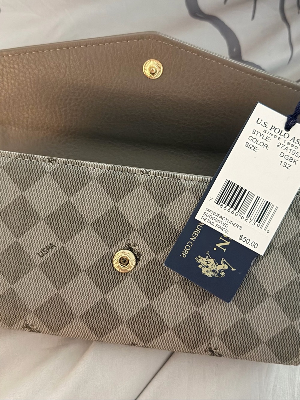 U.S. Polo Assn. Taupe Patterned Women's Wallet with Gold Hardware